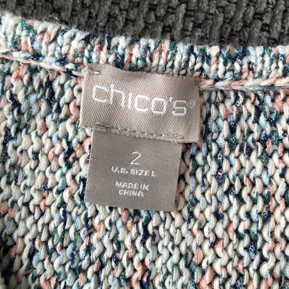 CHICO’S multi colored elbow sleeved V-neck sweater.  Size Chico’s 2 - Picture 2 of 3